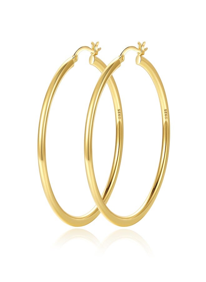 OOOPEL Gold Hoop Earrings For Women, 14K Real Gold Plated, 50mm, Hypoallergenic, Sterling Silver Posts, Playful Classic Hoop Earrings - Image 1